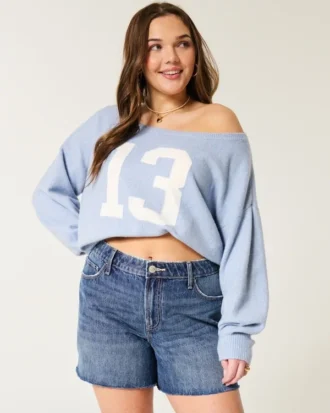 High-Rise Medium Dark Wash Relaxed Denim Shorts 5″