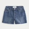 High-Rise Medium Dark Wash Relaxed Denim Shorts 5″