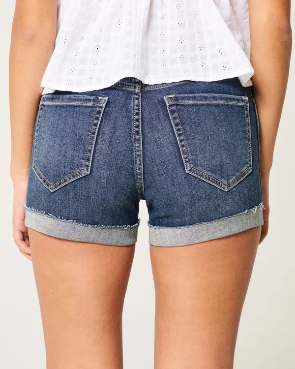 High-Rise Ripped Dark Wash Denim Shortie Shorts High-Rise Ripped Dark Wash Denim Shortie Shorts
