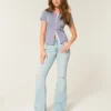 High-Rise Ripped Light Wash Flare Jeans