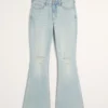 High-Rise Ripped Light Wash Flare Jeans