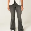 High-Rise Washed Black Embroidered Flare Jeans