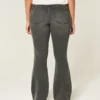 High-Rise Washed Black Embroidered Flare Jeans