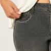 High-Rise Washed Black Embroidered Flare Jeans