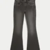 High-Rise Washed Black Embroidered Flare Jeans