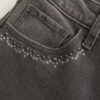 High-Rise Washed Black Embroidered Flare Jeans
