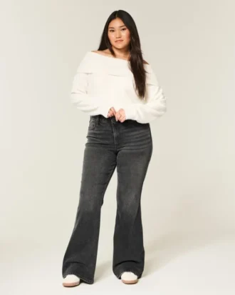 High-Rise Washed Black Flare Jeans