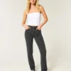 High-Rise Washed Black Straight Jeans