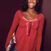 Holiday Vault Release Easy Satin Tie-Front Knit Babydoll Top