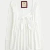 Holiday Vault Release Easy Satin Tie-Front Knit Babydoll Top