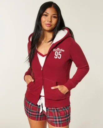 Holiday Vault Release Sherpa-Lined Zip-Up Logo Graphic Hoodie