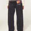 Hollister x Taco Bell Washed Black Embroidered Graphic Baggy Jeans