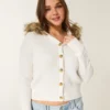 Hooded Faux Fur Trim Cardigan