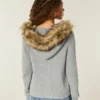 Hooded Faux Fur Trim Cardigan