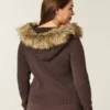 Hooded Faux Fur Trim Cardigan