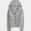 Hooded Faux Fur Trim Cardigan