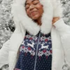Hooded Faux Fur trim Fair Isle Zip-Up Sweater