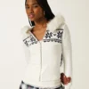 Hooded Faux Fur trim Fair Isle Zip-Up Sweater Hooded Faux Fur trim Fair Isle Zip-Up Sweater
