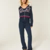 Hooded Faux Fur trim Fair Isle Zip-Up Sweater