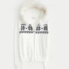Hooded Faux Fur trim Fair Isle Zip-Up Sweater Hooded Faux Fur trim Fair Isle Zip-Up Sweater