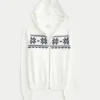 Hooded Faux Fur trim Fair Isle Zip-Up Sweater Hooded Faux Fur trim Fair Isle Zip-Up Sweater