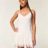 Lace Asymmetrical Hem Mini Dress