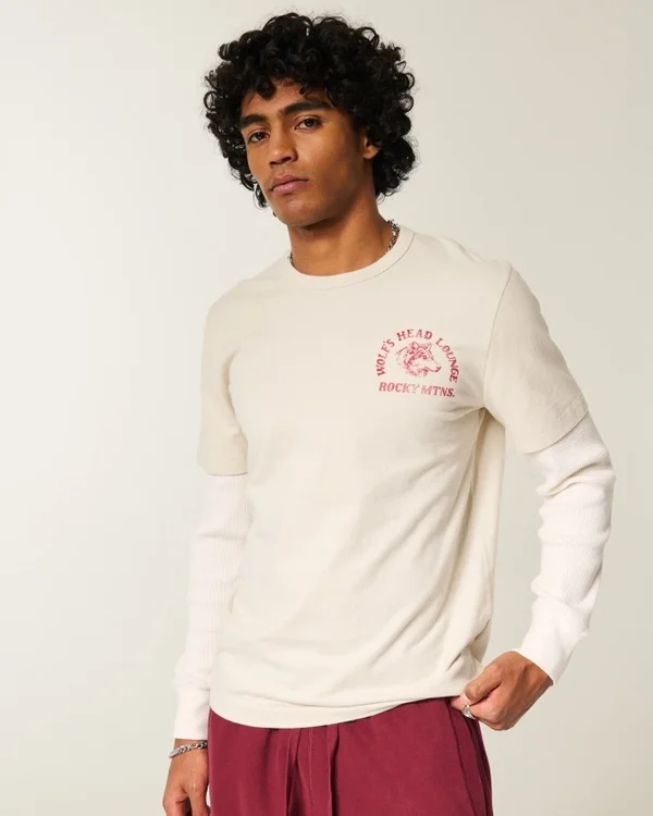 Layered Long-Sleeve Wolf’s Head Lounge Graphic Tee Layered Long-Sleeve Wolf’s Head Lounge Graphic Tee