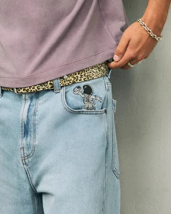 Light Wash Astronaut Graphic Super Baggy Jeans Light Wash Astronaut Graphic Super Baggy Jeans