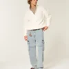 Light Wash Baggy Cargo Jeans