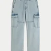 Light Wash Baggy Cargo Jeans