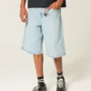 Light Wash Embellished Super Baggy Denim Shorts Light Wash Embellished Super Baggy Denim Shorts