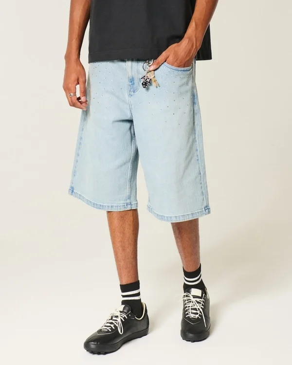 Light Wash Embellished Super Baggy Denim Shorts Light Wash Embellished Super Baggy Denim Shorts