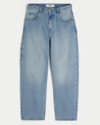Light Wash Embroidered Back Pocket Skater Baggy Painter Jeans