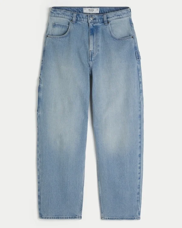 Light Wash Embroidered Back Pocket Skater Baggy Painter Jeans Light Wash Embroidered Back Pocket Skater Baggy Painter Jeans