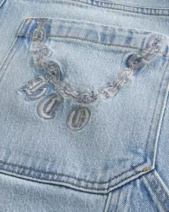 Light Wash Embroidered Back Pocket Skater Baggy Painter Jeans