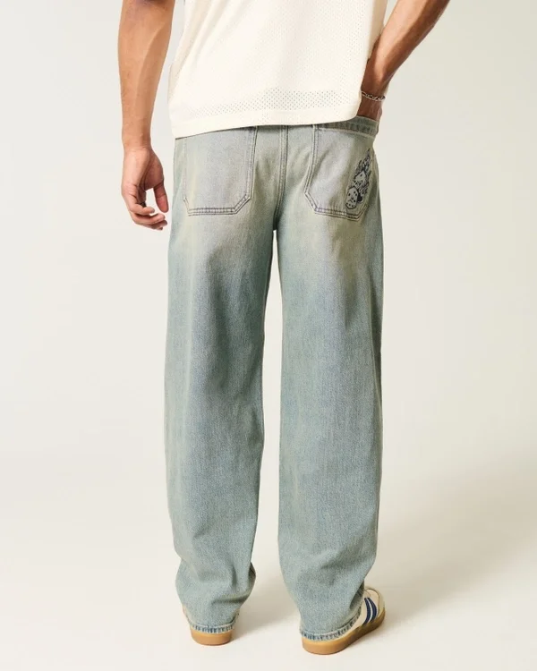 Light Wash Embroidered Dice Skater Baggy Jeans Light Wash Embroidered Dice Skater Baggy Jeans