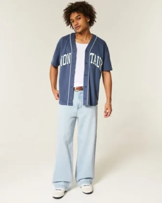 Light Wash New York Graphic Super Baggy Jeans