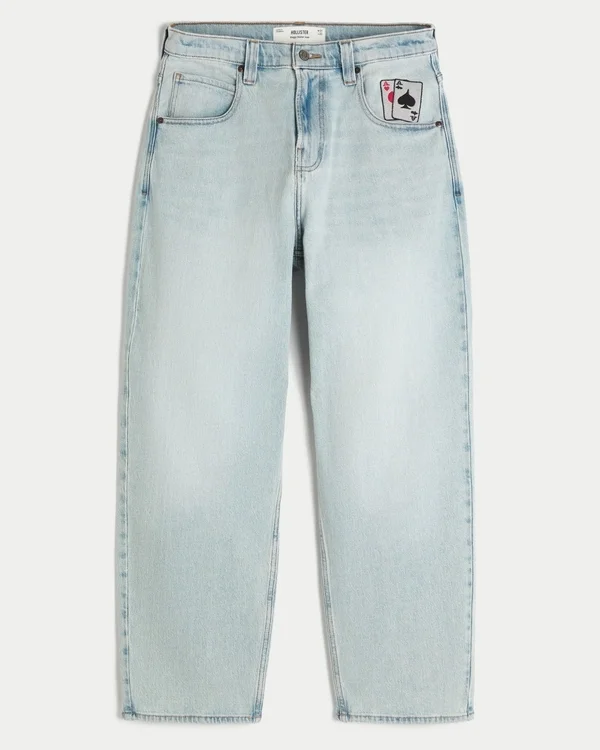 Light Wash Playing Card Graphic Skater Baggy Jeans Light Wash Playing Card Graphic Skater Baggy Jeans