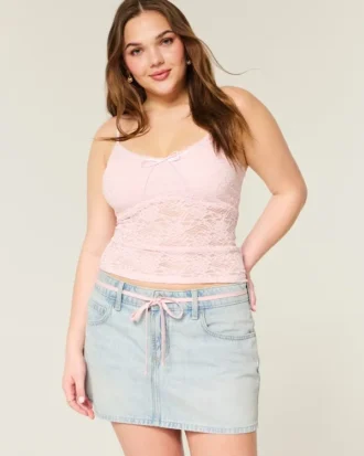 Light Wash Shoelace Denim Mini Skort