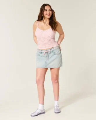 Light Wash Shoelace Denim Mini Skort