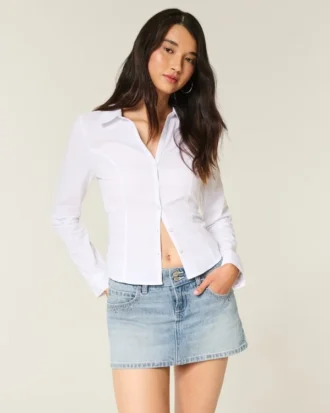 Light Wash Studded Denim Mini Skort
