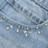 Light Wash Studded Denim Mini Skort