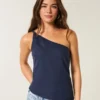 Linen-Blend One-Shoulder Top