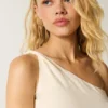 Linen-Blend One-Shoulder Top