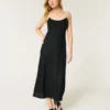 Linen-Blend Open-Back Slip Midi Dress