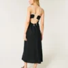 Linen-Blend Open-Back Slip Midi Dress