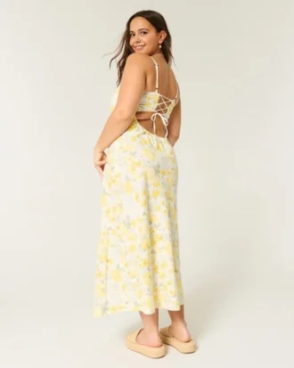 Linen-Blend Open Back Slip Midi Dress Linen-Blend Open Back Slip Midi Dress