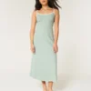 Linen-Blend Open-Back Slip Midi Dress
