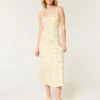 Linen-Blend Open Back Slip Midi Dress