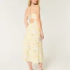 Linen-Blend Open Back Slip Midi Dress